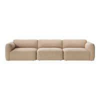 Cozy beige 3-seater sofa with a soft, textured fabric and minimalist design, perfect for modern interiors.