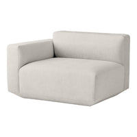 Light gray upholstered corner chair with a minimalist design and clean lines. Perfect for modern living spaces.