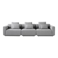 Modern gray sofa with clean lines and textured cushions, perfect for contemporary living spaces.