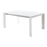 Sleek white rectangular dining table with a smooth surface and clean, minimalist lines. Perfect for modern spaces.