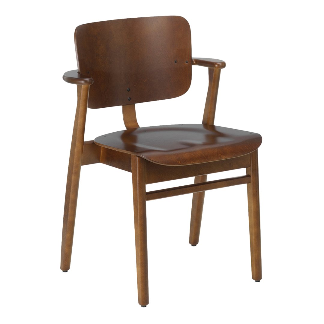 Wooden chair in warm brown tones with a smooth, sleek finish and minimalist design. Perfect for modern decor.