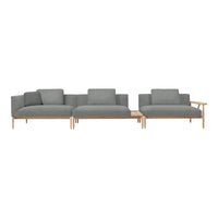 Gray upholstered sofa set with clean lines and natural wood accents, creating a modern and minimalist look.