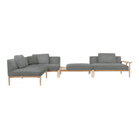 Gray upholstered sectional sofa with light wood legs and clean lines, perfect for modern living spaces.
