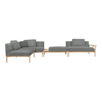 Modern gray sectional sofa with clean lines and a minimalist design, complemented by light wooden legs.