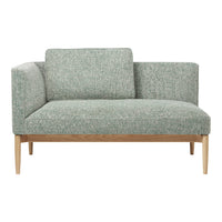 Textured green fabric sofa with light wood legs, featuring a modern, minimalist design. Ideal for contemporary interiors.