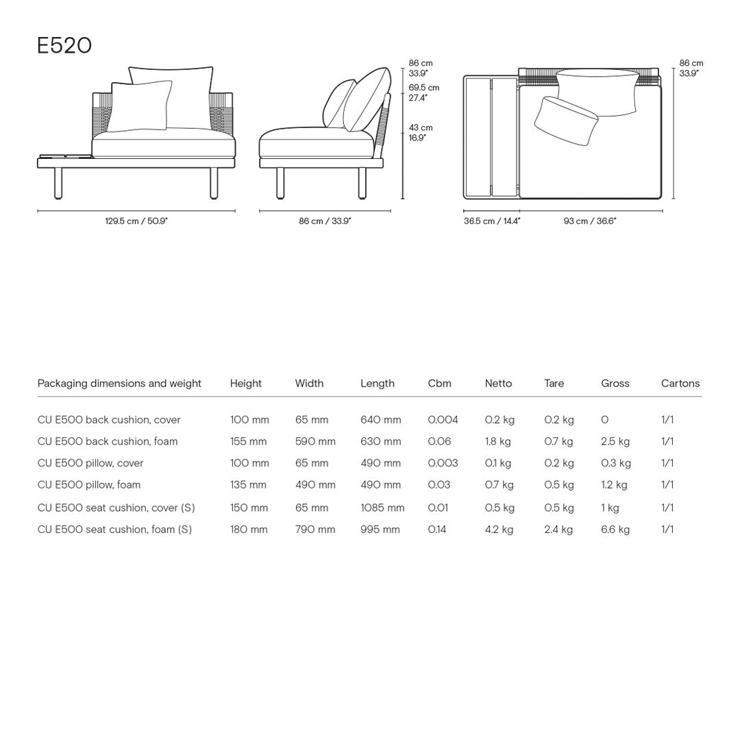 Stylish E520 outdoor lounge chair featuring a sleek gray frame and a light beige cushion, perfect for modern decor.