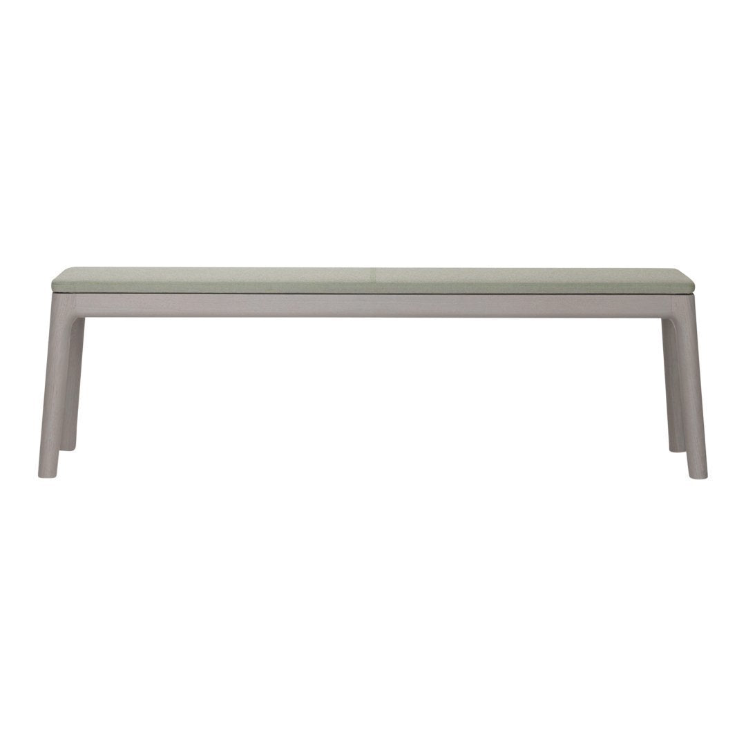 Light gray bench with a sleek, minimal design and smooth finish, perfect for modern decor.