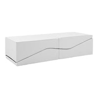 Sleek white modern storage cabinet with a minimalist wavy pattern and smooth finish. Ideal for contemporary decor.