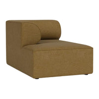 Stylish brown upholstered chaise lounge with a smooth, modern design and curved backrest. Perfect for contemporary decor.