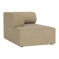 Beige upholstered chaise lounge with a sleek, modern design and smooth, textured fabric pattern.