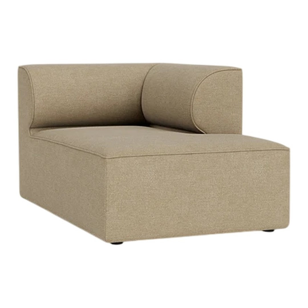 Beige upholstered sectional sofa with a smooth, minimalist design and rounded armrest. Perfect for modern spaces.