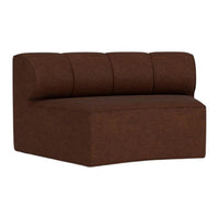 Brown upholstered loveseat with a smooth texture and stitched cushion detailing. Perfect for modern decor.