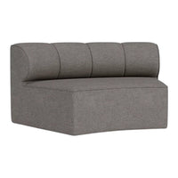 Stylish gray fabric accent chair with quilted backrest and modern curved silhouette, perfect for contemporary decor.