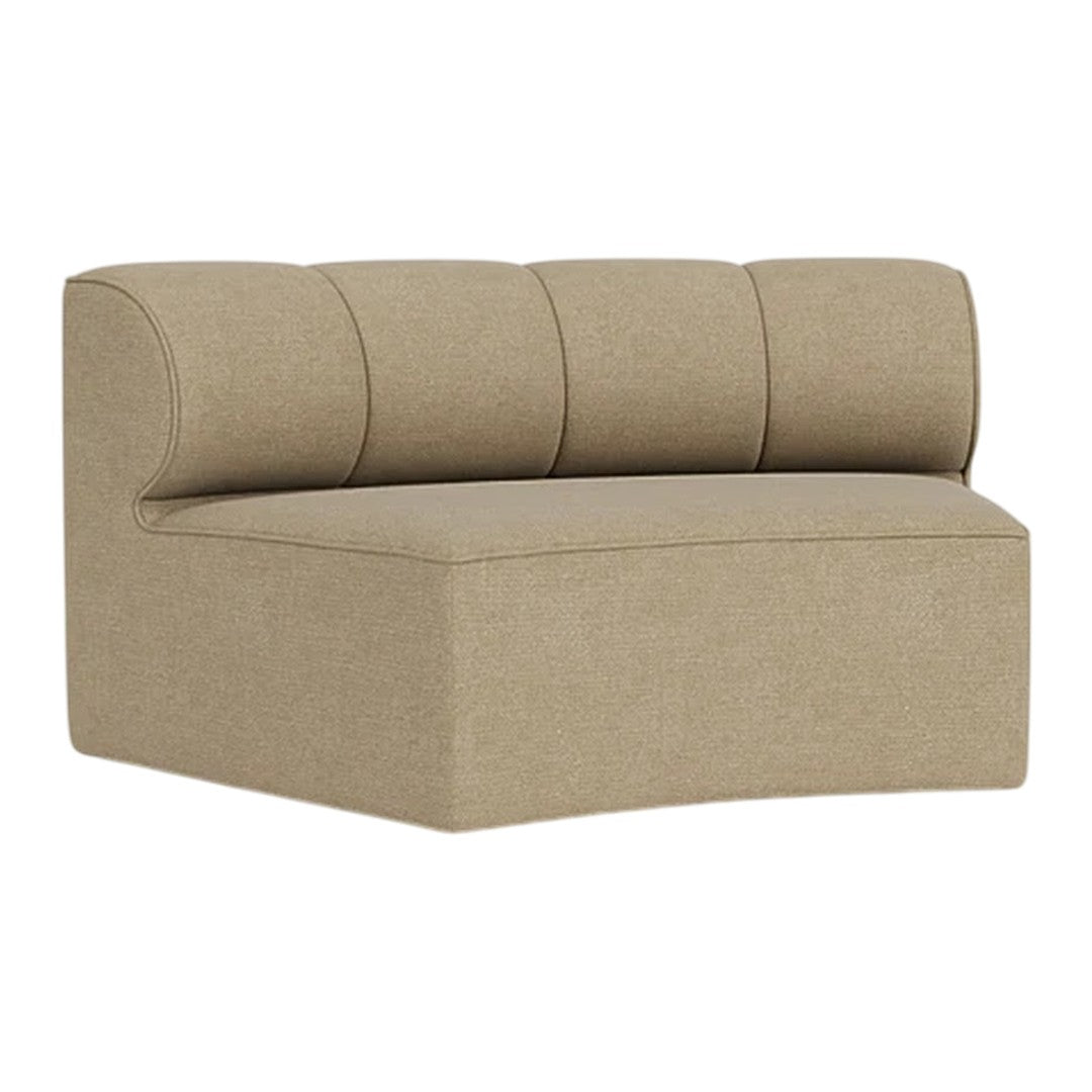 Beige contemporary sofa with subtle tufted detailing and a smooth, curved silhouette. Perfect for modern decor.