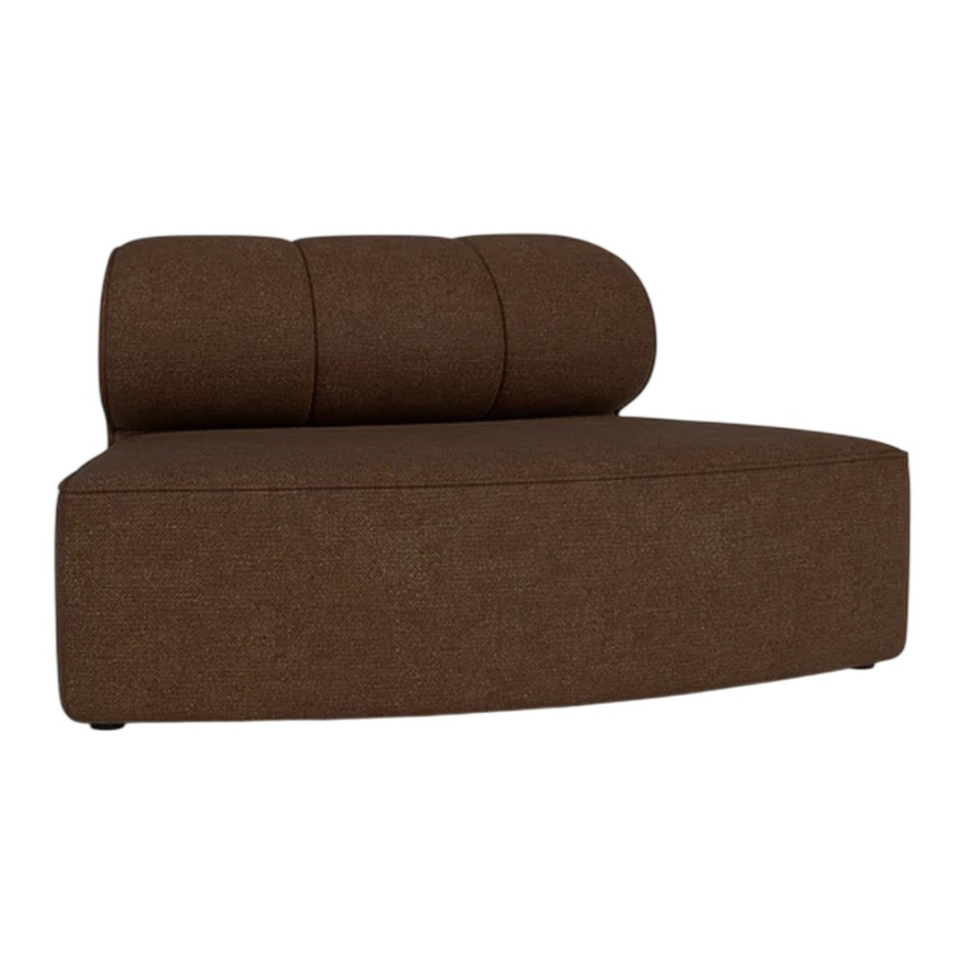 Brown upholstered chaise lounge with curved backrest and smooth texture, perfect for modern decor.