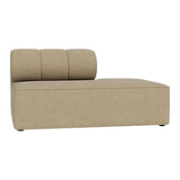 Beige sectional sofa with minimalistic design and textured fabric, featuring a rounded backrest.