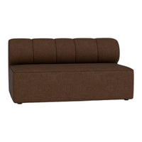 Brown upholstered sofa with a sleek, modern design and smooth, pleated backrest detailing. Perfect for contemporary decor.