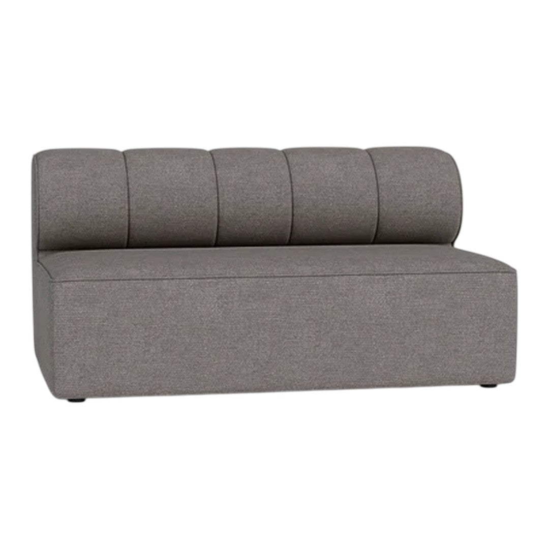 Gray upholstered sofa with a smooth texture and tufted backrest design, perfect for modern decor.