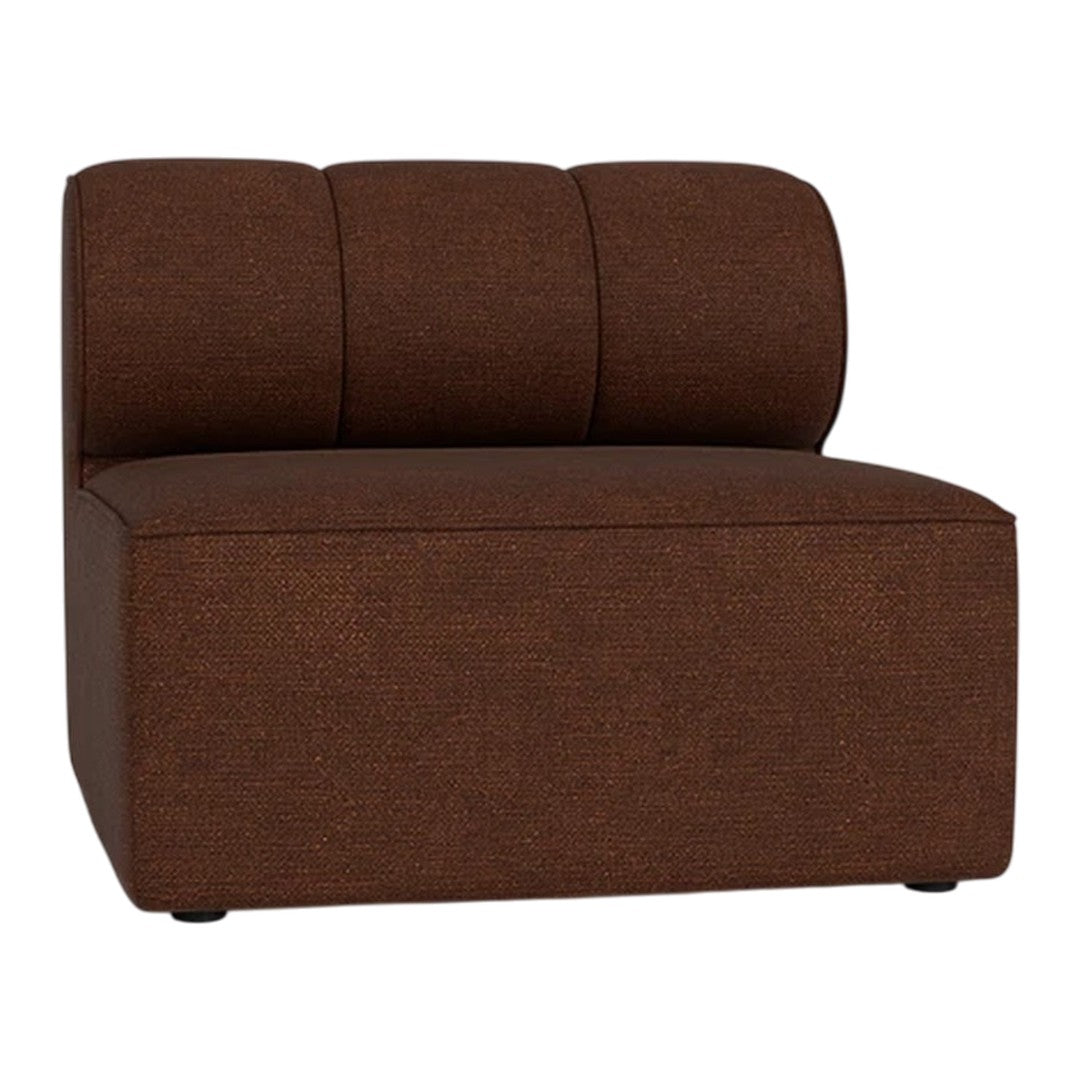 Brown upholstered modular chair with a smooth, textured fabric and three tufted back cushions. Perfect for modern interiors.