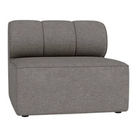 Gray upholstered chair with a sleek design featuring three rounded back cushions. Modern and minimalistic style.