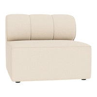 Beige modular sofa segment with three tufted back cushions and a simple, modern design. Ideal for versatile decor.