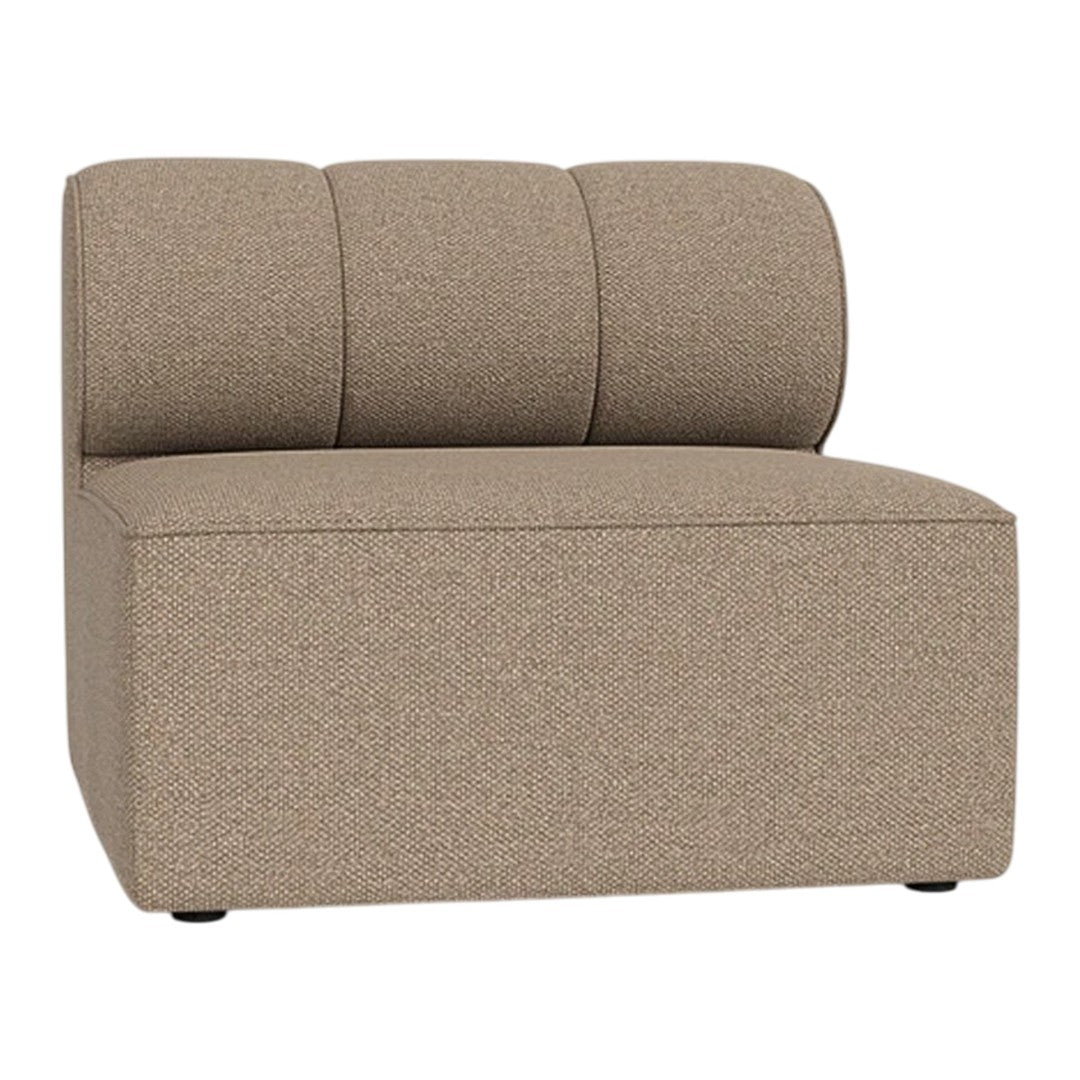 Tan modular sofa section with a smooth, textured fabric and three cushioned backrest panels. Ideal for modern interiors.