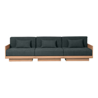 Sleek charcoal gray sofa with matching cushions, featuring a light wood base for a modern look.
