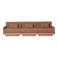 Brown fabric sofa with simple, clean lines and matching cushions, perfect for modern interiors.