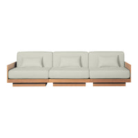 Modern three-seat sofa in soft gray upholstery with clean lines and natural wood accents. Ideal for contemporary spaces.