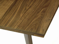 Wooden tabletop featuring rich dark brown tones and unique, swirling grain patterns.