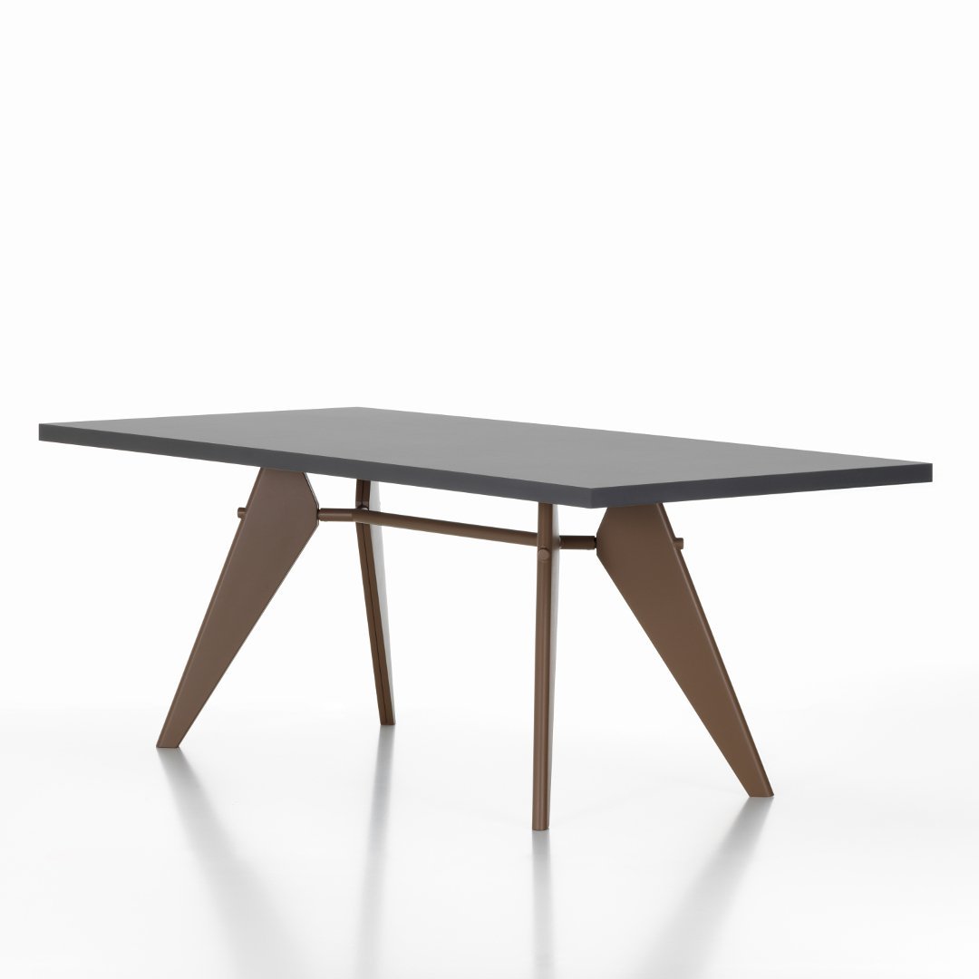 Modern black tabletop with angular brown legs, creating a sleek and stylish contrast for contemporary decor.