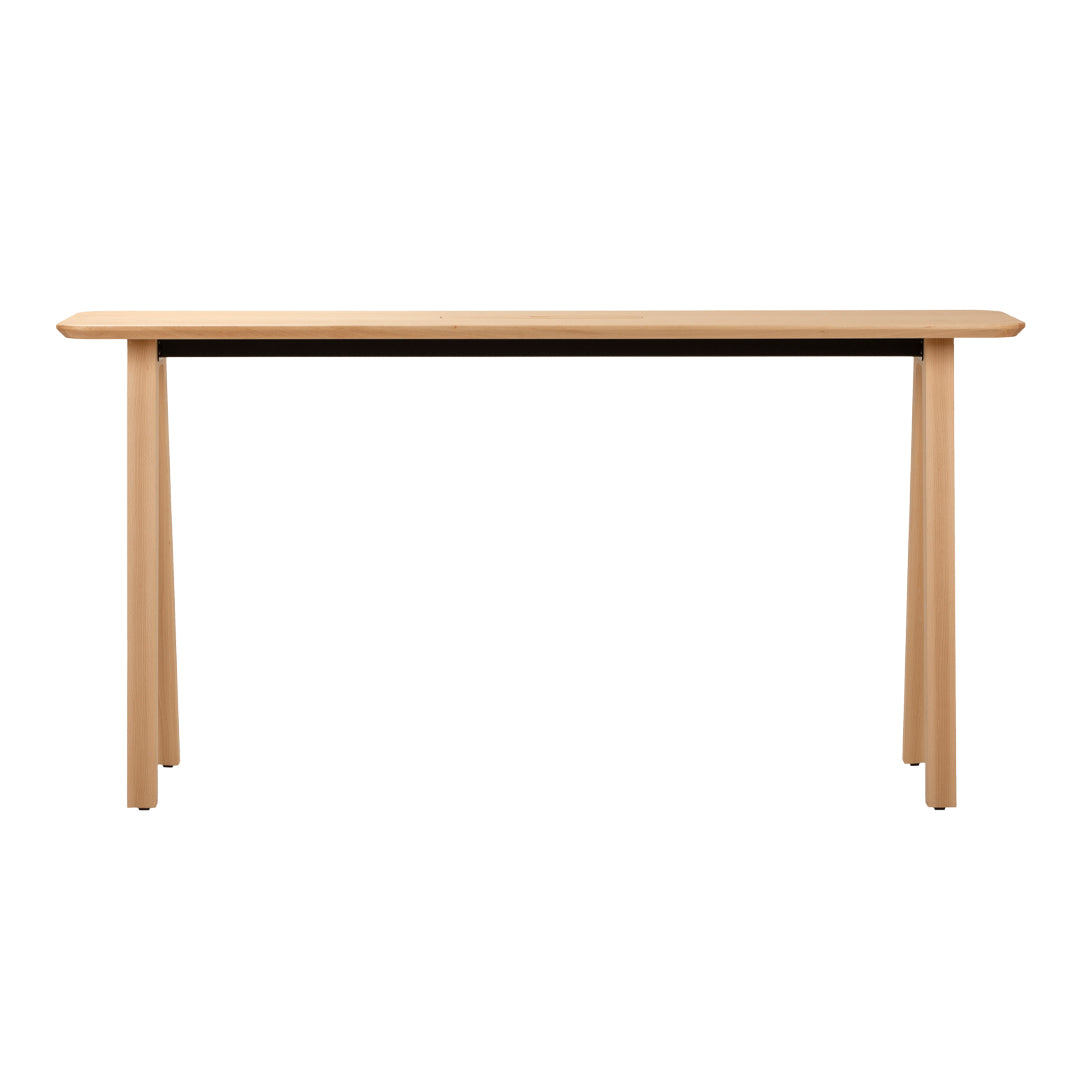 Natural wood console table with a smooth light beige finish and clean lines, perfect for modern decor.