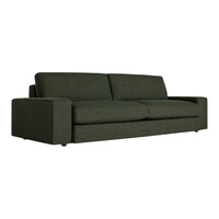 Modern dark green sofa with a textured fabric, featuring a minimalist design and clean lines. Perfect for contemporary decor.