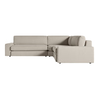 Light beige sectional sofa with a smooth, textured fabric and modern, minimalist design. Perfect for any living space.