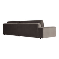 Modern dark gray sectional sofa with a sleek, minimalist design and smooth fabric texture. Perfect for contemporary spaces.
