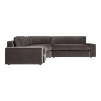 Gray sectional sofa with a smooth texture and modern, minimalist design. Perfect for contemporary living spaces.
