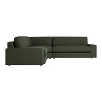 Green upholstered sectional sofa with a textured fabric and modern design, perfect for contemporary living spaces.