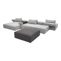 Modern sectional sofa in light and dark gray with smooth fabric and minimalistic design. Perfect for contemporary decor.