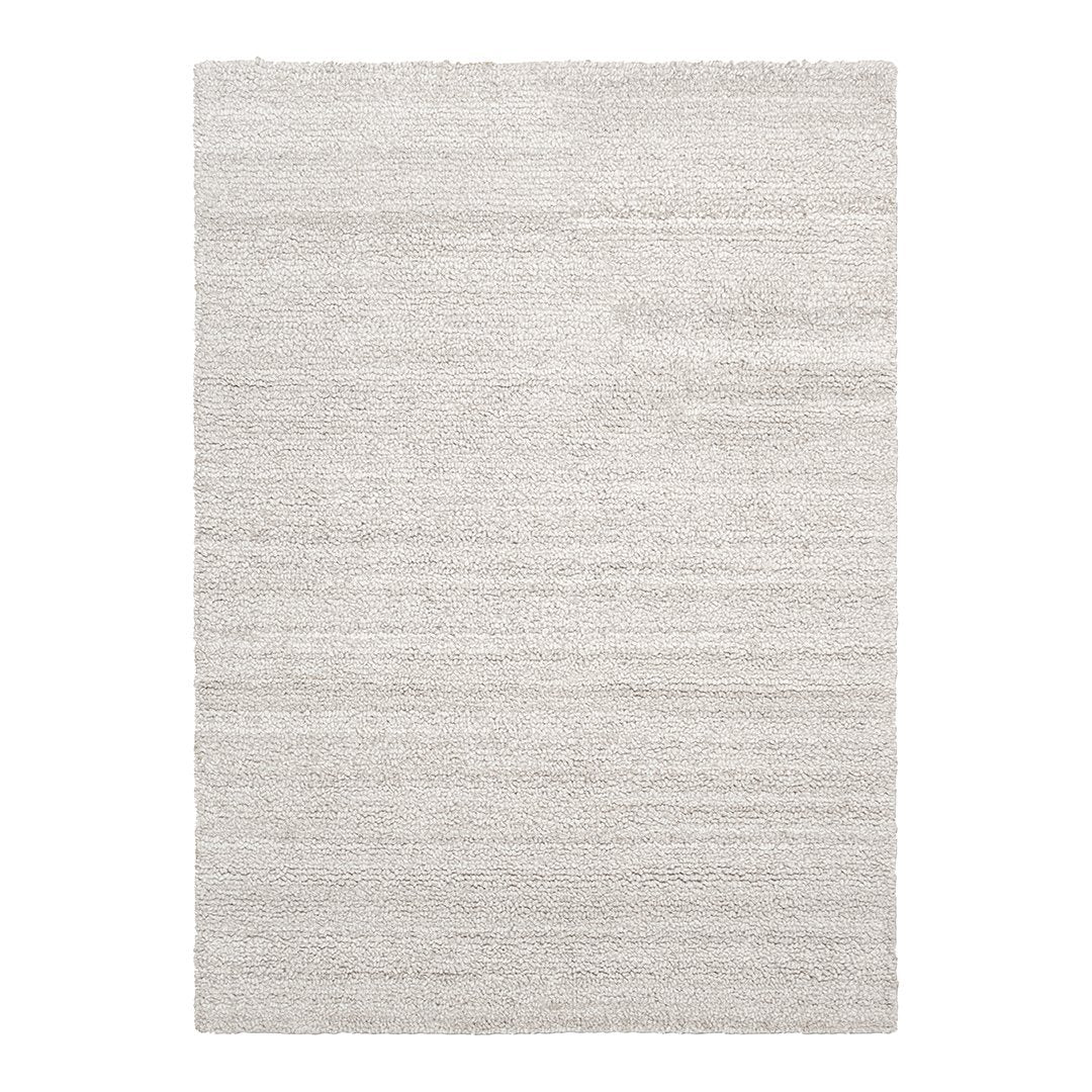 Light gray textured rug with subtle stripes, adding a modern touch to any space. Perfect for a minimalist aesthetic.