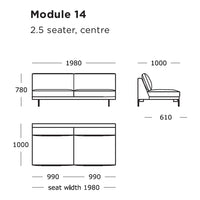 "Minimalistic 2.5-seater sofa design with clean lines in a solid color, showcasing modern style and spacious seating."
