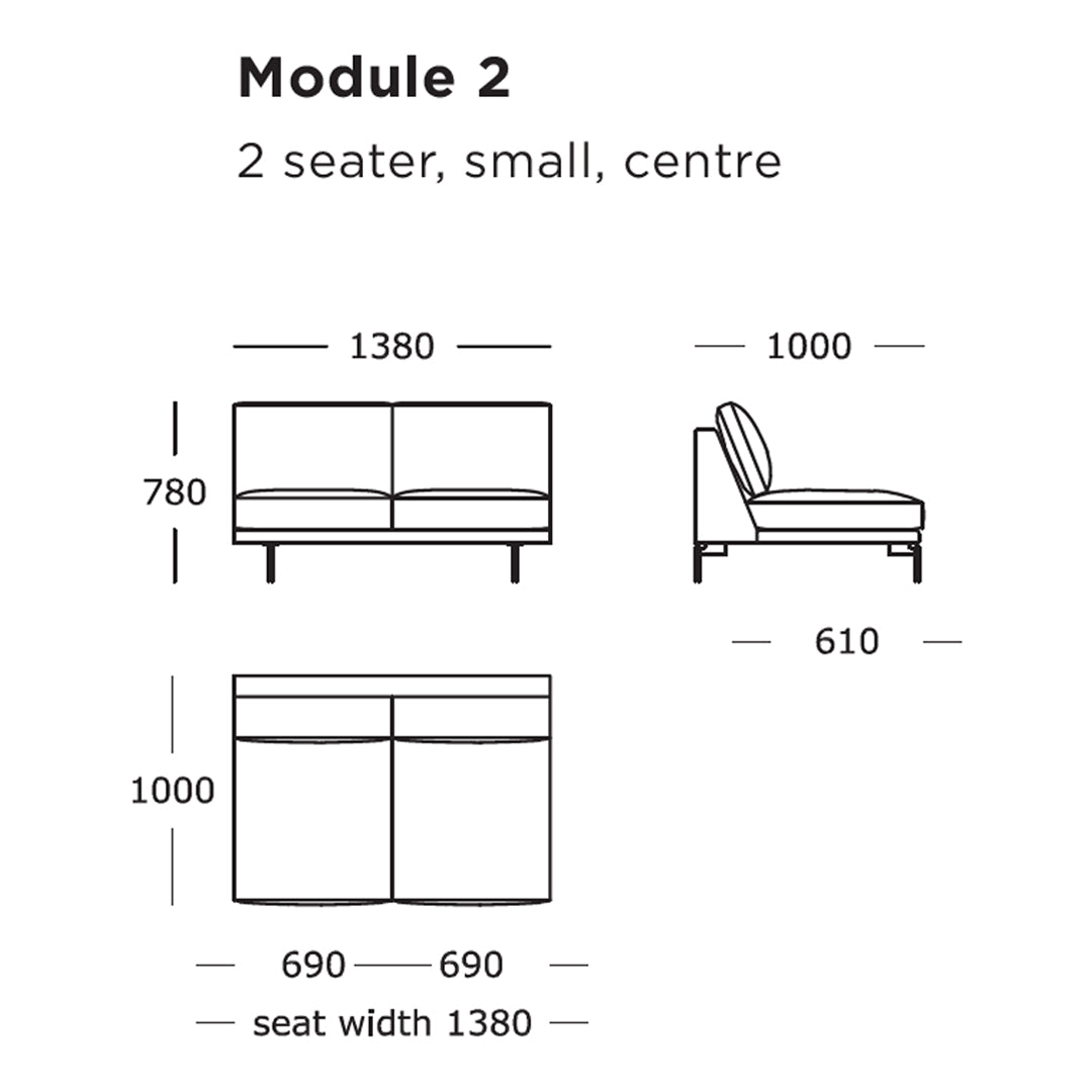 "Minimalist 2-seater sofa design in neutral colors with clean lines and a modern pattern."