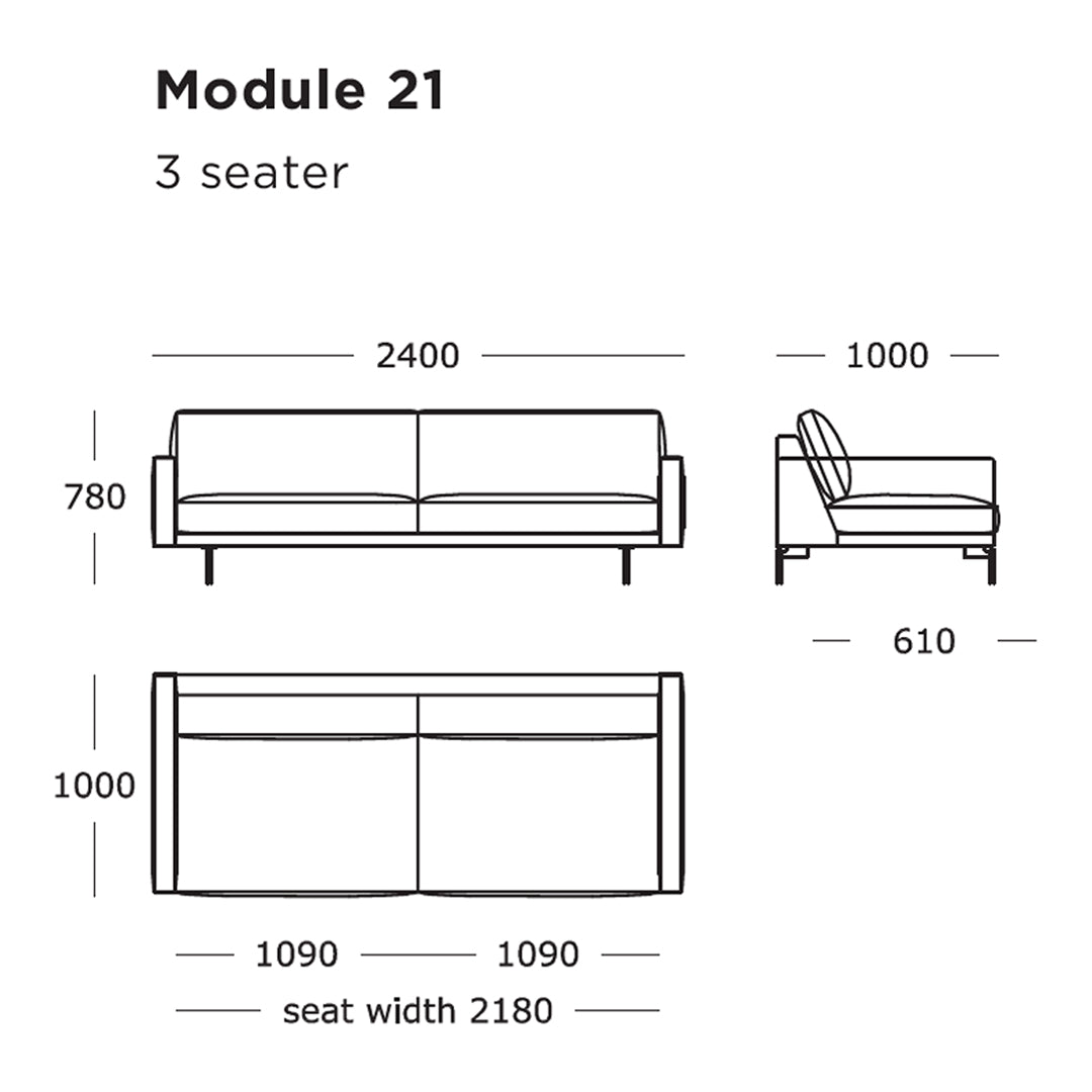 Minimalist 3-seater sofa design featuring clean lines and neutral color scheme, perfect for modern interiors.