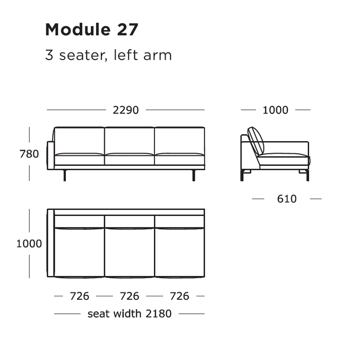 "Minimalist 3-seater sofa with clean lines, featuring a sleek, modern design in a versatile neutral color palette."