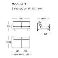 Sleek two-seater sofa in neutral tones with clean lines and minimalist design, perfect for modern spaces.