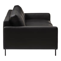 Black leather sofa with a sleek, minimalist design and straight lines. Perfect for modern living spaces.