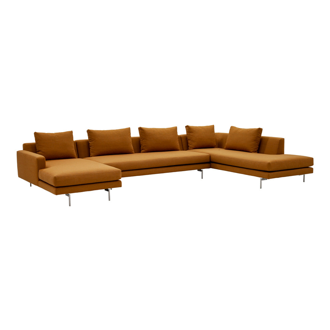 Modern sectional sofa in warm mustard yellow with a clean, minimalist design and plush cushioning.