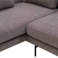 Gray textured upholstery with subtle pattern, featuring sleek black legs. Perfect for modern interiors.