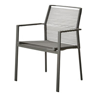Gray lounge chair with a sleek, linear pattern and minimalist design, featuring a modern metal frame.