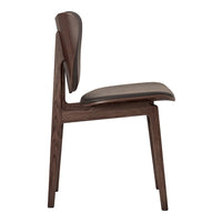 Brown wooden chair with a sleek design and smooth upholstery. Elegant, minimalist style perfect for modern decor.