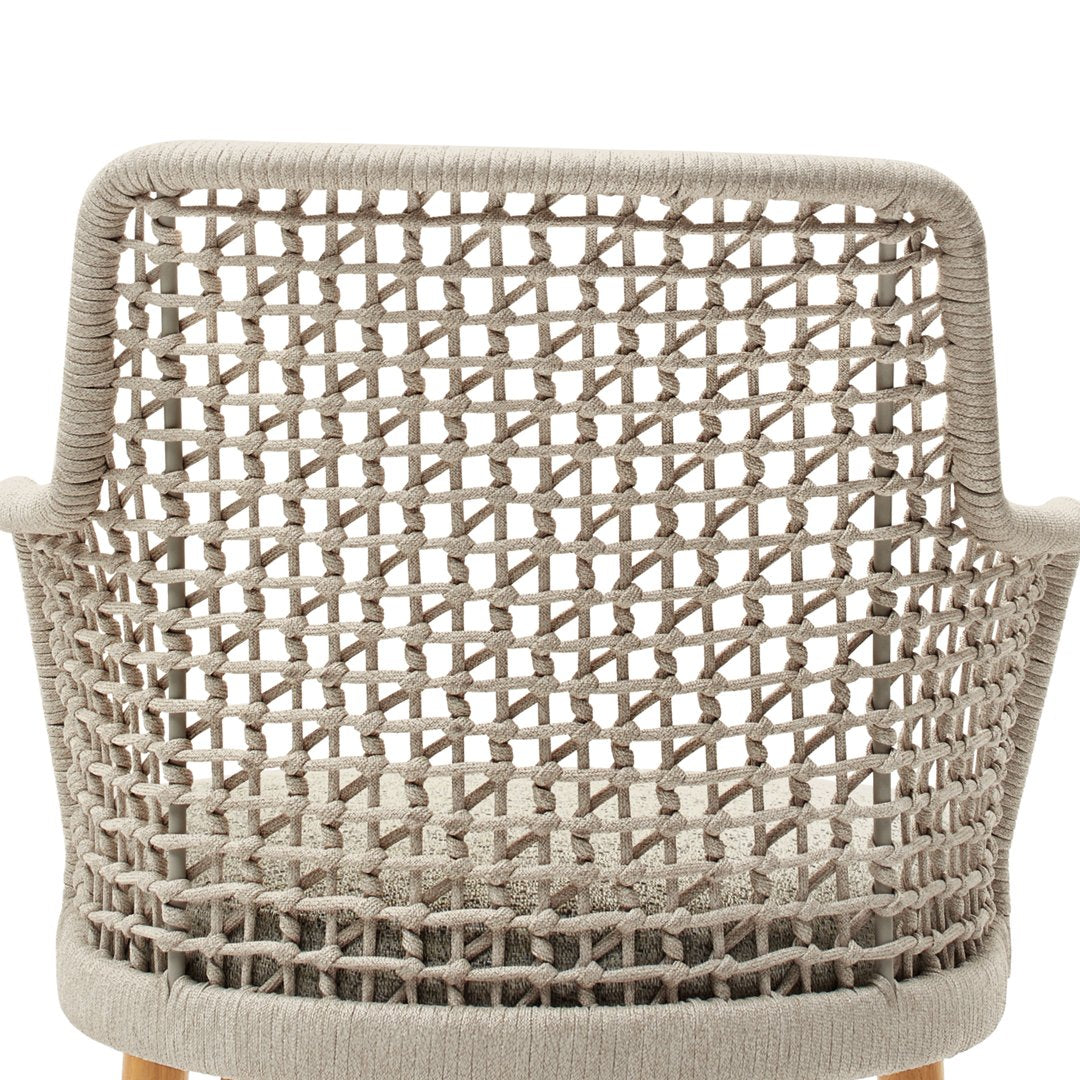 Textured beige backrest chair with a modern woven pattern and natural wood legs. Ideal for contemporary decor.